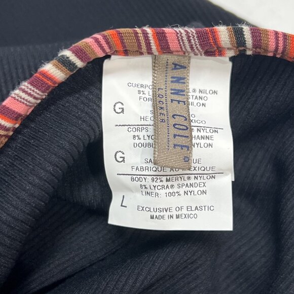 Anne Cole Swim Skirt Womens L‎ Black Ribbed Rainbow Trim Swimsuit Bottom Beach - Picture 7 of 8